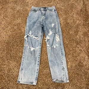 Pretty Little Thing Petite Distressed High Waisted Denim Jeans 6 US 10UK